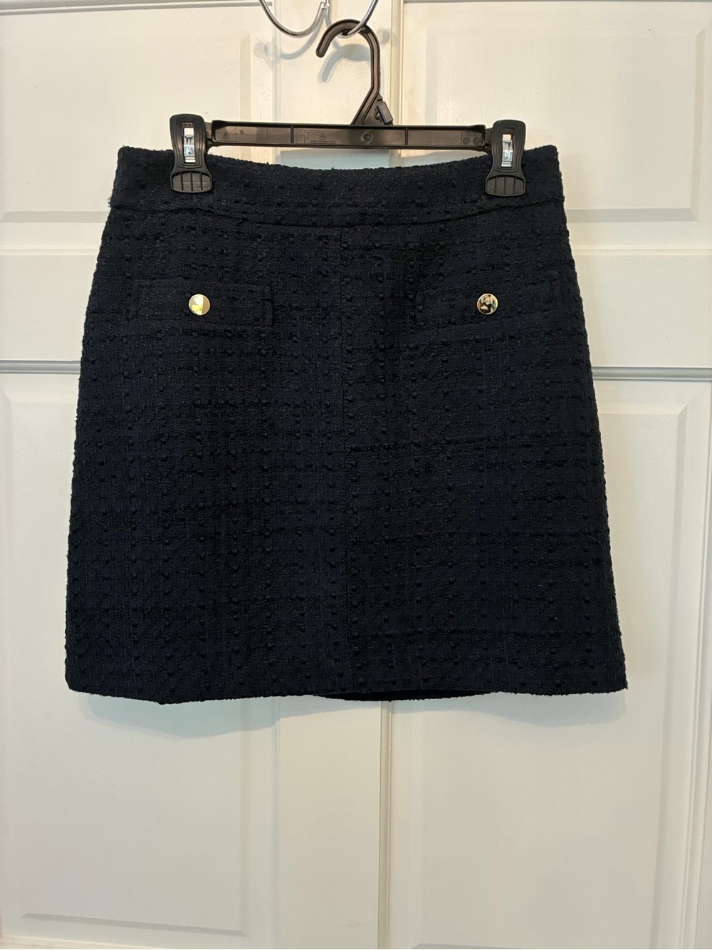 LOFT Navy Tweed Mini Skirt with Gold Buttons
